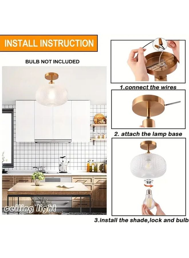 Golden Semi Embedded Ceiling Light With White Spherical Glass Lampshade E26 Base For Sloping Ceilings - Image 4